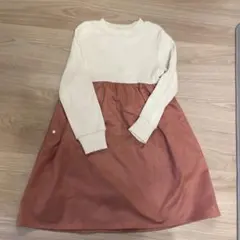 アイボリーとテラコッタのリボン付きジャンバースカート 100cm~