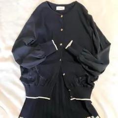 アナトリエ　洗える　レース　異素材ドッキングカーディガン　金ボタン