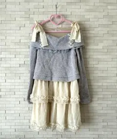 axes femme ニットフリルチュニックワンピース