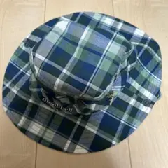 mont-bell キッズ　緑系チェックハット＆ピンバッチ
