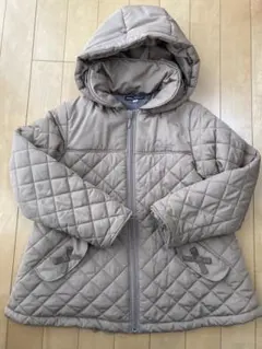 ベージュ キルティングコート フード付き