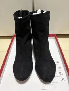 ブラックスエードショートブーツかかとヒョウ柄 断捨離値下げ中