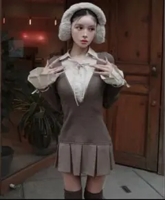 Darich シャツドッキングプリーツミニワンピース