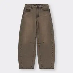 バレルレッグジーンズGUブラウンLサイズ