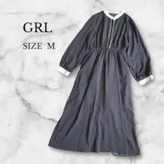 グレイル ロングワンピース ドット柄 スタンドカラー レトロ感 体型カバー 薄手