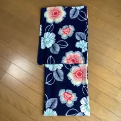 紺地 華やかな花柄 浴衣 単品のサムネイル