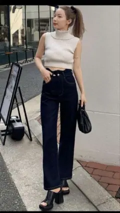 GRL グレイル ウエストウェーブデザインデニムパンツ Mサイズ gn290