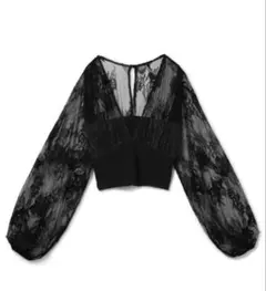 GRL ニットドッキングフラワーレースVネックブラウス　mb1370 Mサイズ