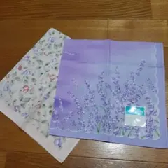 ハンカチ2枚 ラベンダー花柄 ハンカチ 紫色 ピンクボタニカル柄