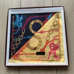 CELINE セリーヌハンカチ ネイビー/イエロー2枚セット チェーン柄