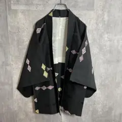 希少デザイン✨ アンティーク羽織 正絹 ダイヤ 昭和レトロ 和装 着物 黒