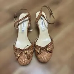 ブラウン編み込みレザーサンダル