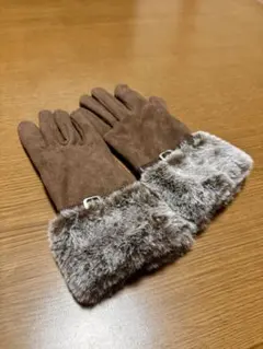 【ほぼ未使用】ブラウン スエード ファー手袋