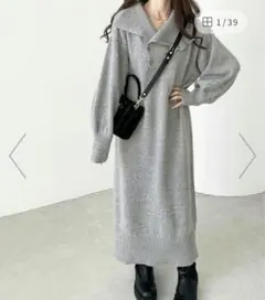 アシメボタンニットワンピース GeeRA ジーラ グレー