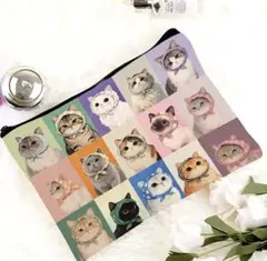 猫　猫柄　メイクポーチ　キジトラ猫　黒猫　シャム猫　茶トラ　メインクーン