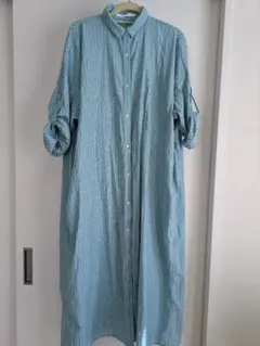 AMERICAN HOLIC 水色ストライプシャツワンピース L　春夏物　透け感