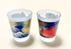 和柄グラス 2個セット｜浮世絵風・赤富士・波模様｜和モダン ギフト