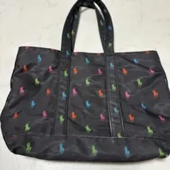 RALPH LAUREN マルチカラー トートバッグ 黒 ナイロンバック