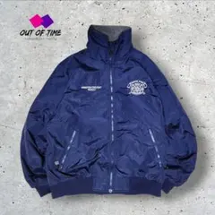 ハイネック ナイロンウォームアップジャケット刺繍企業ロゴバックプリントLネイビー