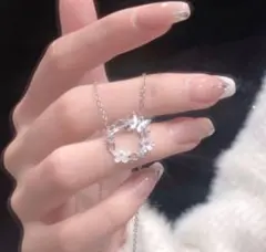 プチネックレス 花と蝶のネックレス　シルバー　ペンダント