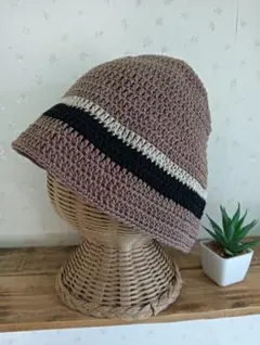 バケットハット　クロシェハット　ビーニー　淡いブラウン　帽子
