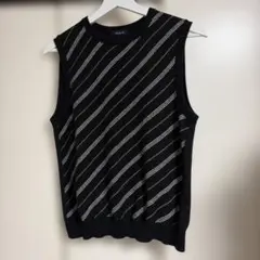 JUNMEN ニットベスト M 黒 ベージュ ストライプ 重ね着