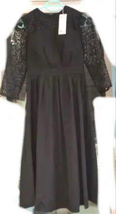ブラックレース長袖ドレス