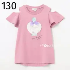 新品 130 anyFAM 冷感 しろくま オフショルダー Tシャツ ピンクのサムネイル