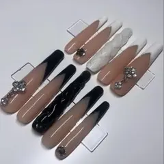 スーパーロングネイルチップ フレンチ　キルティングネイル 乳白色 清楚 ギャル