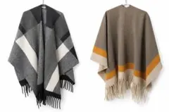 【2点セット】大判ポンチョ風ストール 羽織り 秋冬 お得まとめ