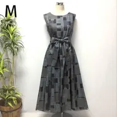 着物リメイク　大島紬ロングワンピース　ジャンパースカート　2WAY ゆったり　L