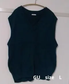 GU　緑　ベスト　ニット　Lサイズ
