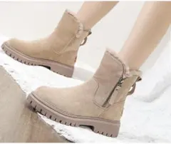 ベージュ ファスナー付き ムートンブーツ