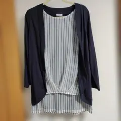 noannu ネイビー ストライプ 長袖重ね着風チュニック