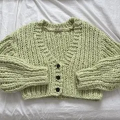 Apuweiser-riche 編みニットカーディガン　黄緑