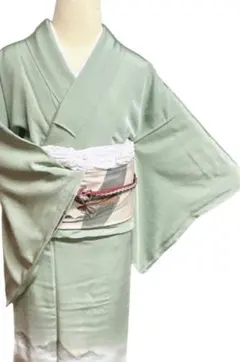 A33新品　色留袖・薄緑・紋一【日光国立公園】七五三・成人式　着物　美品