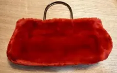 赤 ファー ハンドバッグ 約30cm