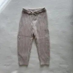 cottoli リブ編みベージュパンツ ウエストリボン付き