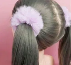 フェイク ファー シュシュ ヘアゴム ラベンダー パープル