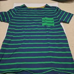 BEAMS ネイビー/グリーンストライプ Tシャツ M