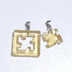 ペンダント　2点　セット　パズル　ピース　イエロー　黄色　まとめて　ペア