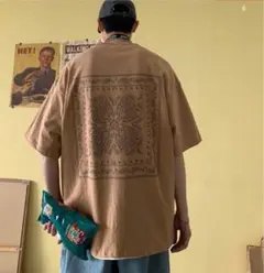 ビッグシルエット ペイズリー 半袖 Tシャツ ストリート ベージュ　L