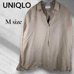 【UNIQLO】ユニクロ リネンシャツ スキッパー M ベージュ 麻100%