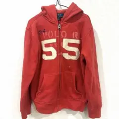 ポロラルフローレン ロゴパーカー 赤 裏起毛 パーカー ダメージ加工