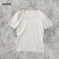 綿100%ピノーレ PINORE ビーズ装飾 スクエアネック ニット 38/Mのサムネイル