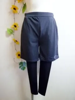 レギンス＋短パンセット⑮《チャコールグレー/Mサイズ》吸汗速乾