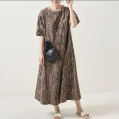 最終セール‼️ゼブラ　豹柄　半袖　フレアワンピース　thousand mile