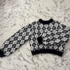 ダイヤモンドパターン 長袖ニットセーター M