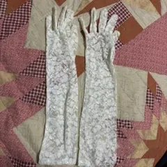 ホワイト 花柄 レース ロンググローブ