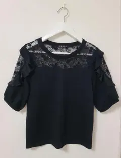 INGNIブラック レース フリル トップス